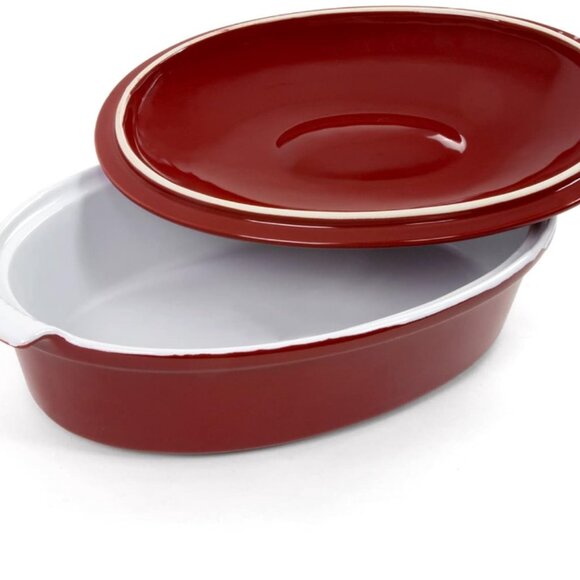 Hell's Kitchen Enameled Stoneware Oval Covered Casserole Dish, 3.5 Quarts, Red - Picture 4 of 7